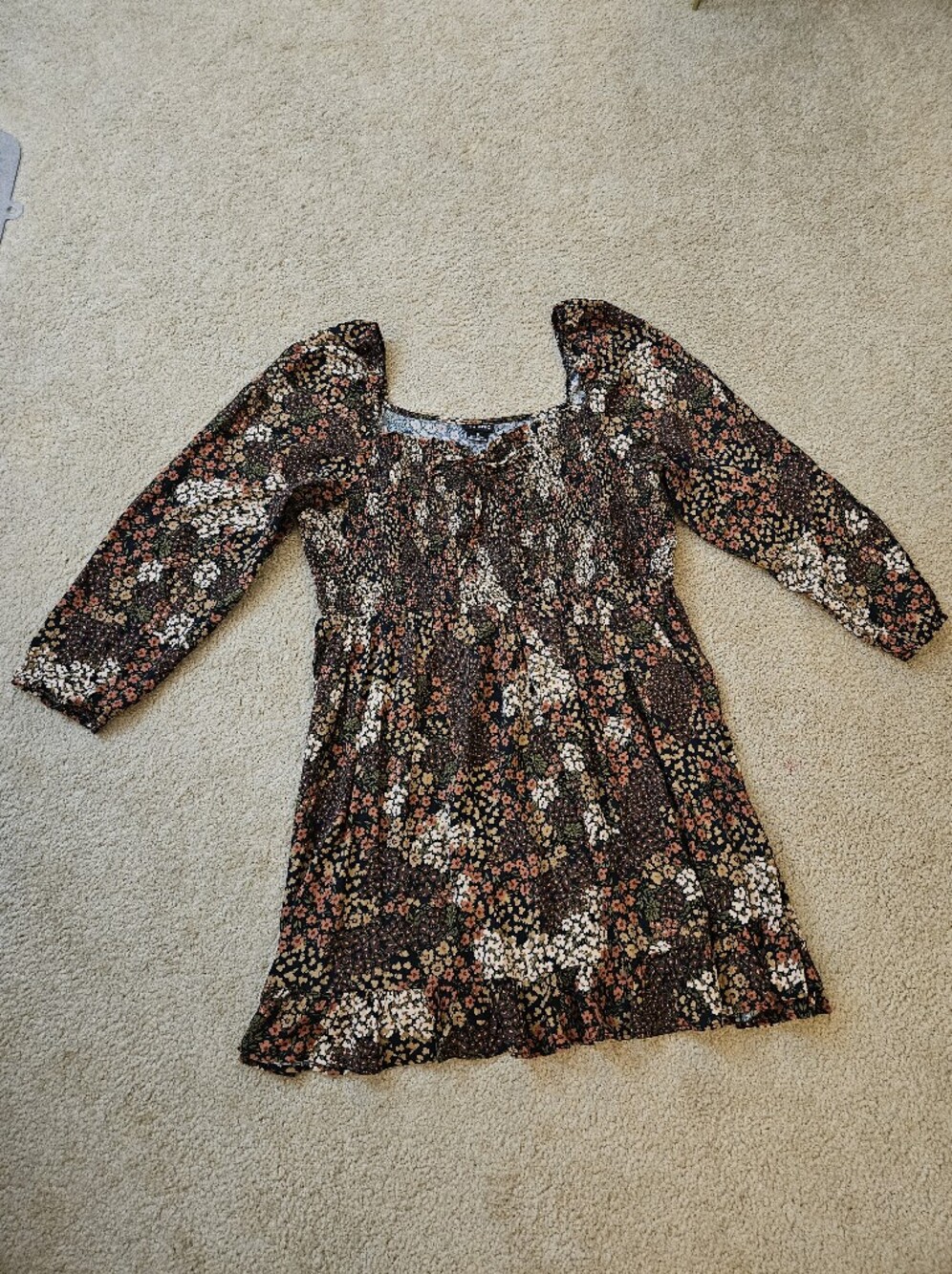 City Chic Brown and Tan Floral Long Sleeve Dress Women's size Medium M